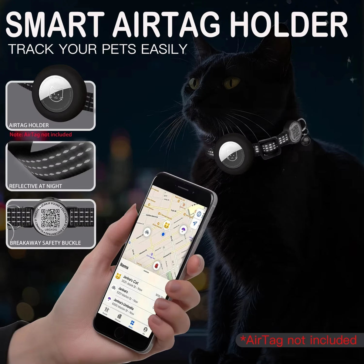 HappyPaws – Reflective Cat Collar with AirTag Holder
